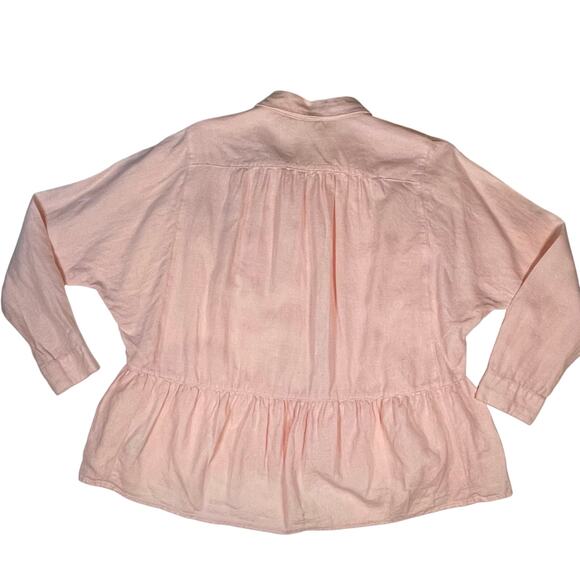 Holding Horses Linen Peplum Button Top Peach Anthropologie Sz M Relaxed Blouse - Picture 7 of 10